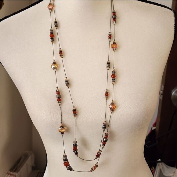 Charming charlie silver double strand floating crystal necklace - Picture 7 of 11